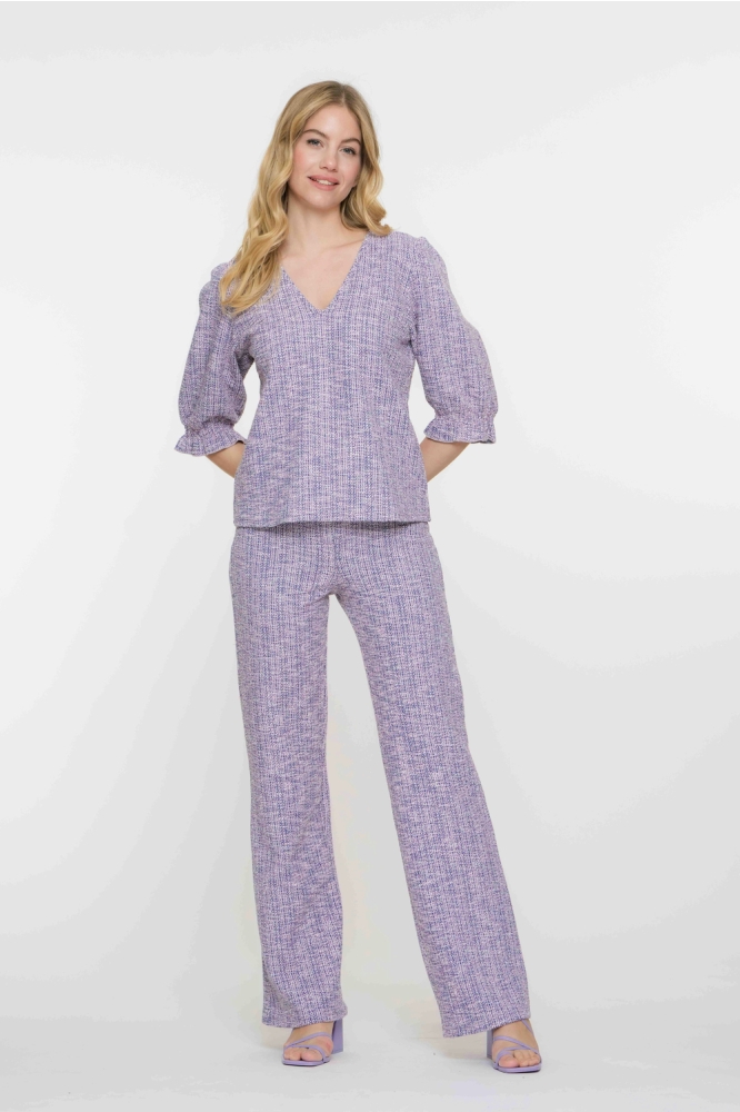 TWEED GEWEVEN TOP MELANGE 53207 20 Off-White/Lilac